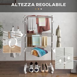 1 stuk - Droogrekken - Wasrek – Opvouwbaar verticaal droogrek – Constructie van staal en kunststof – Verstelbare schappen – Afmetingen: 142 x 55 x 172 cm – Wit — thumbnail 3