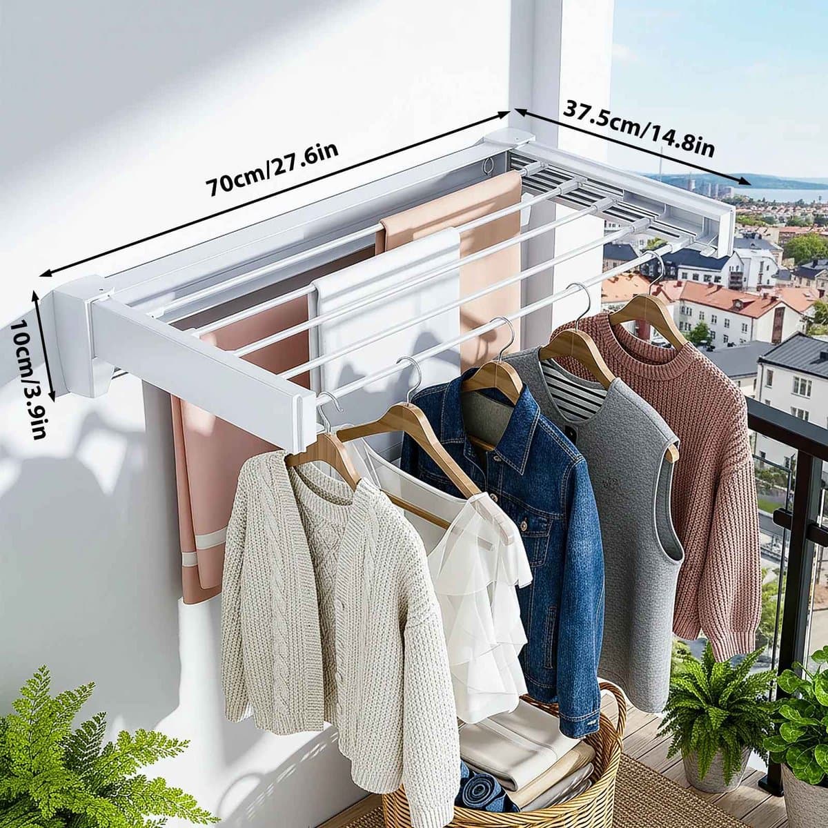 Casa Living Intrekbaar Droogrek - Ruimtebesparend Design - Met Handig Kliksysteem - Wandmontage - Aluminum - Tot 27KG - Wit — afbeelding 1