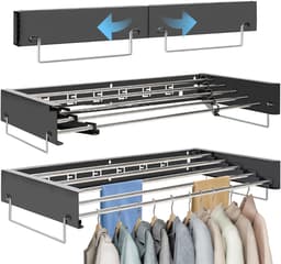 HEZIVO® Droogrek Muur - Wasrek Muurbevestiging - Wanddroogrek - Inklapbaar Handdoekrek - 5 Rijen - 80 cm - Zwart — thumbnail 1