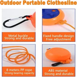 Waslijn Droogtouw - Kleding Lijn - Buiten Droge Kleding - Intrekbaar Winddicht - 8 Meter Lengte - Oranje Set — thumbnail 3