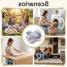 Set van 3 waszakken voor wasmachine, mesh wasnetten met trekkoord, beschermt kleding tegen vervorming en vouwen, maten 30 x 40, 40 x 50 en 50 x 60 cm — thumbnail 3
