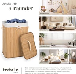 tectake® Robuuste Bamboe Wasmand - Opvouwbaar Met Deksel En Uitneembare Waszak - Verschillende Modellen - (100L Naturel - Rechthoek) — thumbnail 5