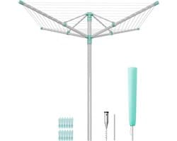 SONGMICS Kleding Luchter Hoogte Verstelbaar Aluminium Legering Buiten Kleding Luchter met Grond Anker Beschermhoes Kleding Handjes Zilver Groen 40m Waslijn 4 Ladingen LLR303EZ01
