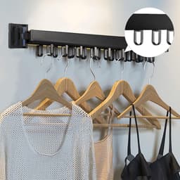 Uittrekbaar inklapbaar wandmontage droogrek - 90 cm kledingstang met 12 ophanghaken - voor wasruimte badkamer slaapkamer — thumbnail 4