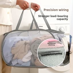 Wasmand - 2 Stuks - Opbergmand - Multifunctionele - Opvouwbare - Met Handvat - Compact En Handig - Reizen En Kleine Ruimtes - Reis Accessoires - Vakantie Benodigdheden - Voor Kinderkamer/Camping, Reizen En Bijkeuken - Grijs - 36 x 36 x 58 cm — thumbnail 3