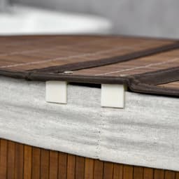 Bamboe Wasmand 100L met Deksel 62,5x37x60,5cm Bruin 2 Vakken Uitneembare Zakken Ventilatiegaten Handgrepen voor Badkamer Slaapkamer — thumbnail 4