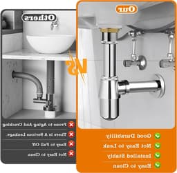 Extra Lange Universele Afvoer Sifonbuis 300mm - Roestvrijstaal Verlengstuk voor Badkamer en Keuken — thumbnail 4