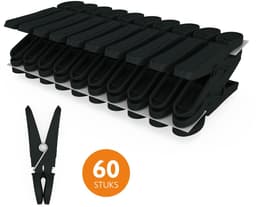 LaundrySpecialist Wasknijpers soft grip - Zwart - 60 stuks - extra lang en stevig - wasknijpers plastic - wasknijpers kunststof - gekleurde knijpers — thumbnail 1