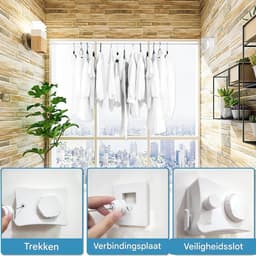 Intrekbare waslijn - Ruimtebesparende hanger - Kleding drogen - Stevig roestvrijstaal - 5.1 meter lengte - Wit — thumbnail 5