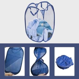 Dailygoods- Wasmand 2 Stuks - Opvouwbaar - Mesh - Stalen Beugel - 30 x 30 x 47 cm - Ademend Materiaal - Voor Kleding en Speelgoed - Wasmandje — thumbnail 3