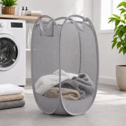 HEM Inklapbare Wasmand 64L – Opvouwbare Waszak – Mesh Laundry Bag met Pop-up Frame – Grijs – Inclusief HEM Microvezeldoekje — thumbnail 1