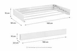 Home&Garden Wanddroogrek Inklapbaar 100 cm Wit - 6 Meter Drooglengte - Wasrek Hangend - Wandmontage voor Binnen en Buiten — thumbnail 2