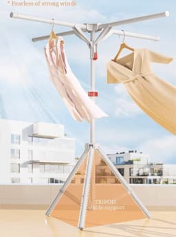 Staand droogrek, hoog, inklapbaar, met 4 vleugels, droogmolen, wasdroger, standaard voor balkon, binnen en buiten, grijs — thumbnail 3