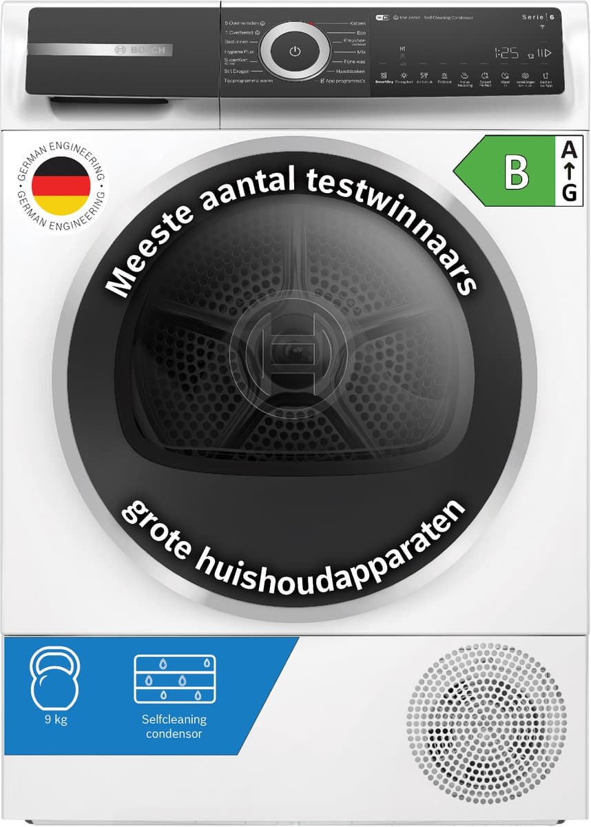 Bosch WQH246CLNL Serie 6 - Wasdroger - Warmtepompdroger - Zelfreinigende condensor - Blijvend energiezuinig - Zeer stil- 9 kg - Droogt zoals jij wilt met Auto Dry - Home Connect — afbeelding 1