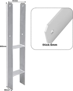 Paalanker H-anker - Paaldrager Grondanker - Houtconstructies Bouwen - Stabiele Houtverbinding - 600 mm Lengte - Metaal — thumbnail 3