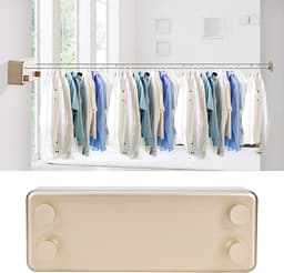 Dailygoods - Intrekbare waslijn - Uitschuifbare waslijn - Modern en eenvoudig te installeren - Goud - Ideaal voor balkon en badkamer - Maximaal 4,2 m... — thumbnail 4