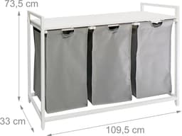 Wasmand 3 vakken - 150 liter - met plank - grijs-wit — thumbnail 2