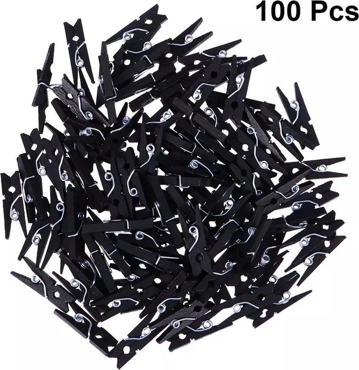 Mini Wasknijpers - 100 stuks - 3cm - Hout - Zwart — afbeelding 1
