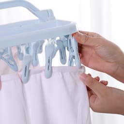 Droogrek voor kleding, opvouwbaar wasrek met 32 clips, opvouwbare wasknijperhanger voor sokken, handdoeken en bh's (lichtblauw) — thumbnail 5