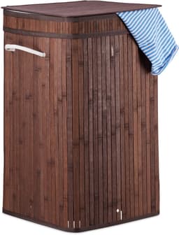 3x wasmand bamboe - wasbox opvouwbaar - 70L - vierkant - 63x36x36 cm - bruin — thumbnail 1