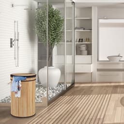 2x wasmand bamboe - ronde wasbox met deksel - 63 x 40 cm - 65 liter - zwart — thumbnail 5