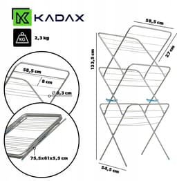 KADAX Verticale staande droger, inklapbaar luchtstroomdroogrek, drooglengte met 15 m totaal droogoppervlak, compact droogrek (grijs) — thumbnail 2