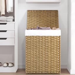 Handgeweven wasmand 90 L - synthetisch rotan - deksel en handvatten - opvouwbaar - afneembare waszak - natuurlijke kleur — thumbnail 3