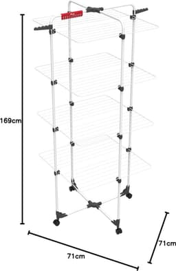 Thuys – Droogtoren 4 Verdiepingen – Tot 4 Wasbeurten – Oprolbaar Hoogte 1,65m – 71 x 71 x 169cm – Wit — thumbnail 3