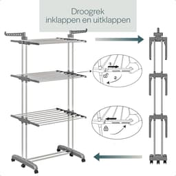 BAUER & MEYER® - Droogrek - Inklapbaar Wasrek - Incl. 20 wasknijpers - Droogtoren - Wastoren - 173 x 75 x 63 cm - Grijs — thumbnail 4