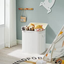 Waskorf Vuile wasmand Met 3 compartimenten Klemdeksel en handgreep 150 liter extra grote capaciteit Opvouwbaar ontwerp ruimtebesparend Geschikt voor wasruimte Slaapkamer en badkamer 60 x 40 x 60,5 cm Wit — thumbnail 4