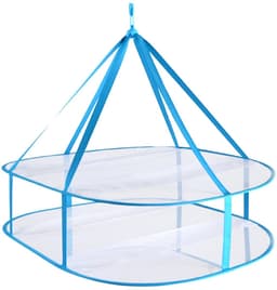 2-laags opvouwbaar droogrek van gaas, winddicht wasdroogrek, opvouwbaar droogrek van gaas voor ondergoed en sokken, universeel voor gebruik binnen en buiten (blauw, afmetingen: 30,7 x 24 x 23,6 inch) — thumbnail 1