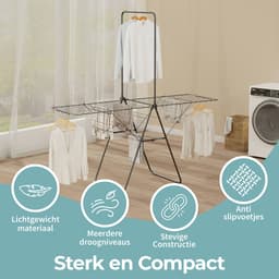 STAUS&BACH Aeriq Flex - Droogrek met knijpers en wasknijperzakje - 25.99m - Inklapbaar Wasrek - Staal - Mat zwart — thumbnail 3
