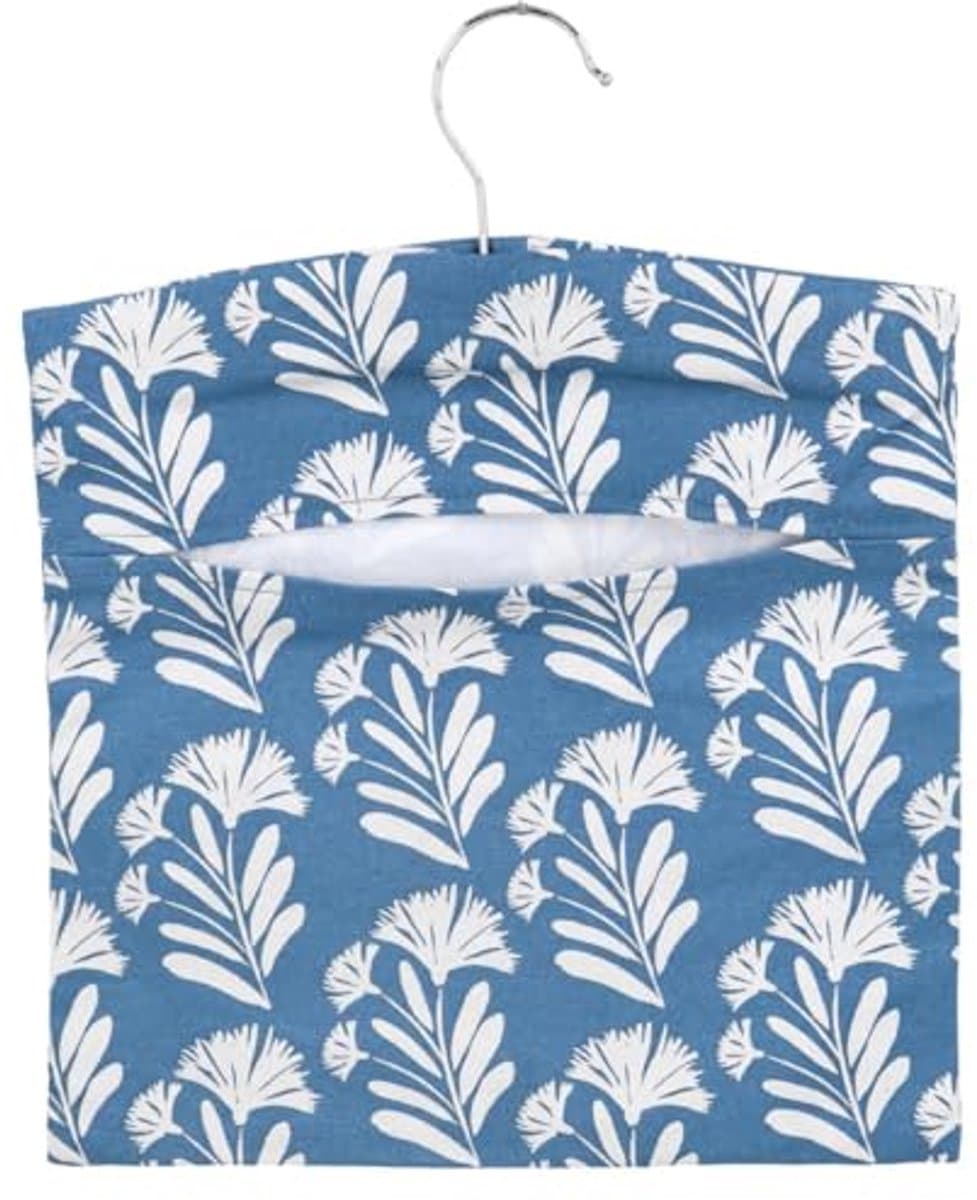 Bloemenprint wasknijperhouder met haak - stijlvolle opvangzak voor wasknijpers in blauw en wit — afbeelding 1