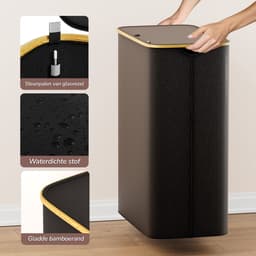 Wasmand 140 Liter met Deksel – 3 Vakken Was Sorteerder – Zwart – Grote Wasmand voor Gezin – IN-HOMEXL Modena — thumbnail 3
