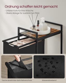 Furnstar Wasmand - Wasverzamelaar met plank - Wasbox - Afneembare waszak van Oxford weefsel - Metalen frame - 47L - 42 x 28 x 75 cm - Inktzwart Vintage Bruin — thumbnail 3