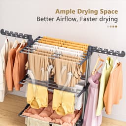 Ruesious Multifunctioneel opvouwbaar droogrek voor kleding - met rem, universele wielen - balkonschoen en droogrek voor kleding thuis — thumbnail 5
