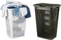 Wasmand Ventilation - met deksel - 2x - wit en bruin - 50 liter - 61 x 43 cm — thumbnail 1