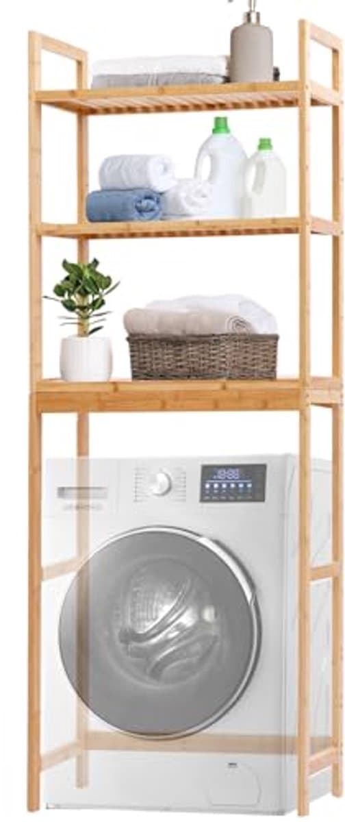 Bamboe Wasmachinekast en Rek 66 x 26 x 170 cm voor Duurzaam Wassen — afbeelding 1