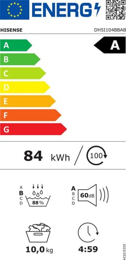 HISENSE DH5I104BBAB Warmtepompdroger - 10 kg - 60 dB - Energielabel A — thumbnail 2