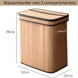 Ceruzo Wasmand 3 Vakken – Bamboe Wassorteerder 100L – Wasbare Binnenzak – H60 cm – Naturel — thumbnail 2