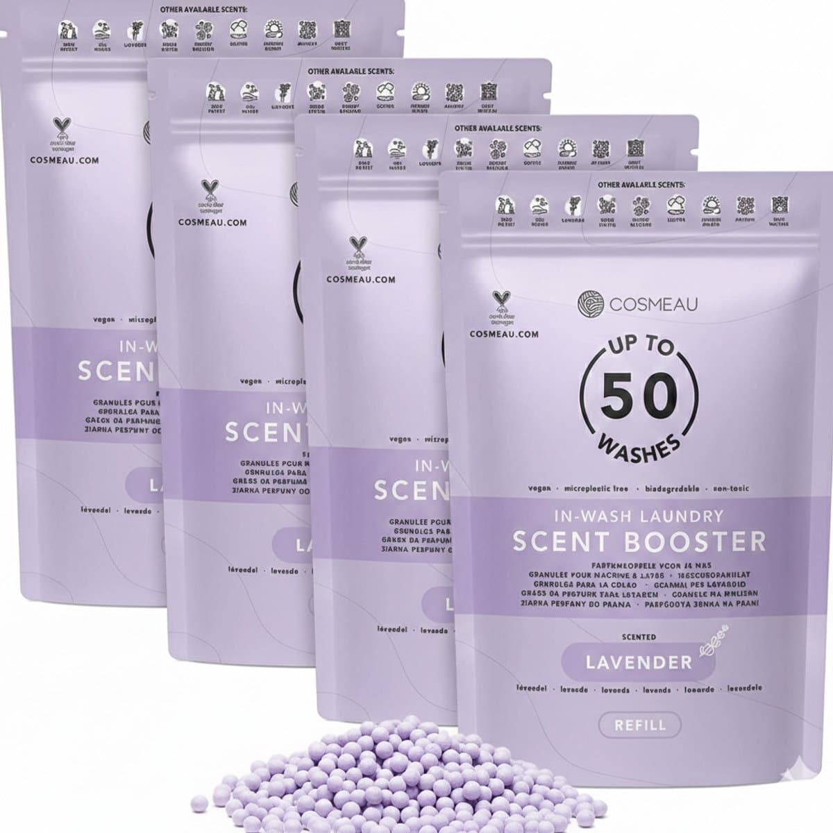 Cosmeau Geurbooster 200 Lavendel Navulling Refill Made in Holland - Geurparels - 200 Wasbeurten - Lavender - 1000gr - Geurkralen Wasparfum Scent Booster — afbeelding 1
