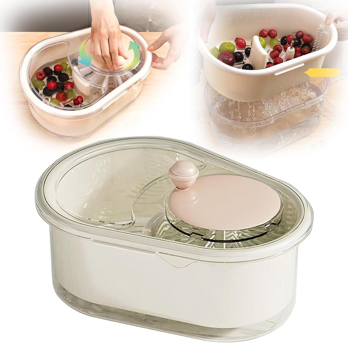 Fruit Reiniger - Groente Wasmachine - Hygiënisch Eten - Grote Capaciteit Kom - 34x29x18 cm - Roze — afbeelding 1