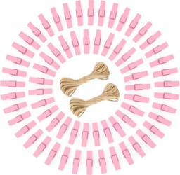 Kleine Houten Wasknijpers Roze - 100 Stuks Fotoklemmen met Jute Touw voor Knutselen — thumbnail 1