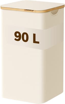 ACAZA Wasmand Met Deksel - 90 L - Bamboe - 42 x 32 x 70,5 cm - Beige — thumbnail 1