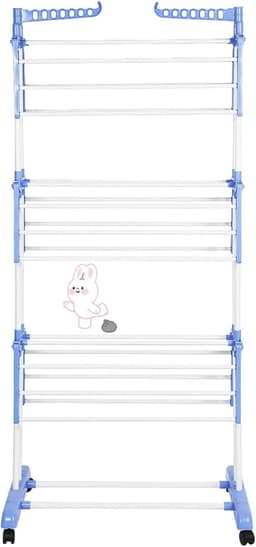 Inklapbaar Droogrek 3 Verdipngen met Wielen - Groot Formaat 75x64x170 cm - Ideaal voor Binnen en Buiten - Blauw/Wit — thumbnail 1
