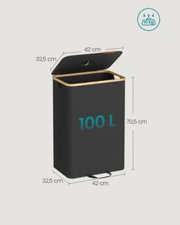 SONGMICS - Wasmand - Flessencontainer - 100 L Recyclingbak met Deksel en Binnenzak - Voor Keuken — thumbnail 2