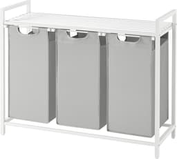 VASAGLE BLH301W03 - Wasmand met 3 Vakken - Uittrekbare en Afneembare Waszakken - Met Opbergrek — thumbnail 1