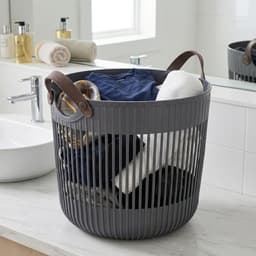 KADAX Grote opbergmand 40 x 32 cm, organizer voor woonkamer, kinderkamer, badkamer, speelgoedmand met hengsels, plastic wasmand (antraciet) — thumbnail 4