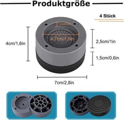 Antislip Trillingsdempers voor Wasmachines en Droger - 4 Stuks, Geluidsisolatie Matten, Grijs — thumbnail 4