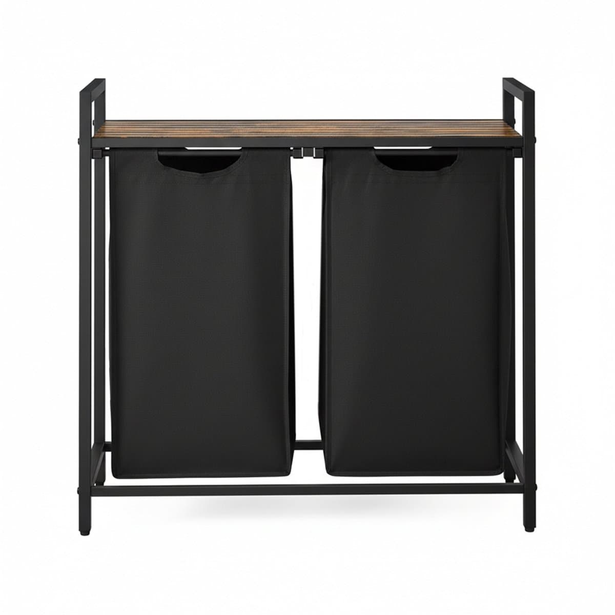 VASAGLE - Wasmand met 2 Compartimenten - 2 Uitneembare Tassen - Metalen Frame - Met Plank — afbeelding 1